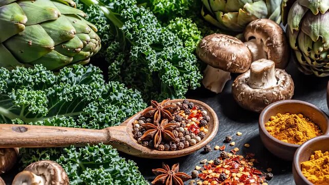 A Stunning Composition of Vegetables, Spices, and Culinary Delights in High Resolution