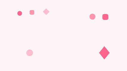 Minimalist pastel design featuring simple geometric shapes circles, squares, diamonds in soft red and pink tones arranged loosely on a pale background.