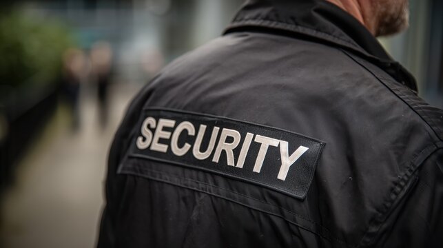 Back view of professional security guard in black uniform