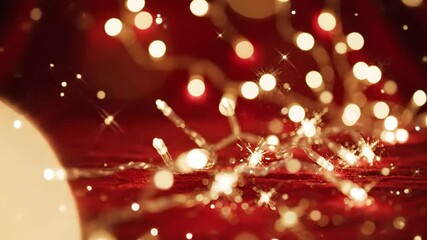 Abstract glowing lights and particles on red background - Powered by Adobe