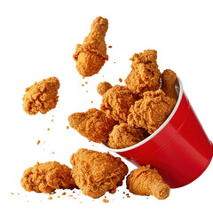 Fried chicken spilling from bucket isolated on transparent background