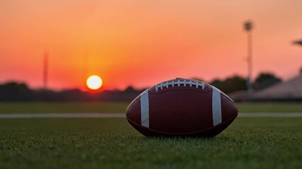 Sunset Sports Moment with Rugby Ball on Field Captured in Vibrant Colors