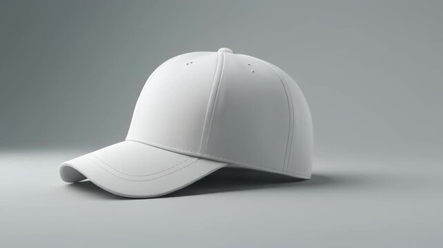 White Baseball Cap on a Light Gray Background in a Studio Setting