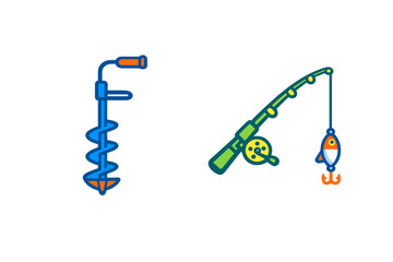 Ice Fishing Gear and Fishing Rod with Fish Icon