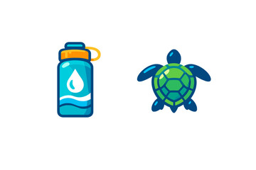 Obraz premium Glowing Water Bottle and Turtle Icons
