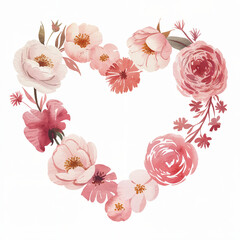Watercolor drawing of a heart made of flowers
