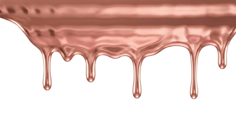 Rose gold metallic liquid dripping, transparent background