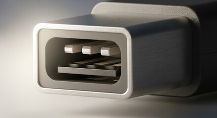 Professional data cable connector head macro
Studio-style shot of a computer cable connector head, showing the internal pins and the sleek metallic casing