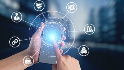 Fototapeta premium Cryptocurrency enable digital finance with decentralized defi systems. Cryptocurrency market grow through blockchain, and cryptocurrency ledger transaction offer secure finance NFT innovation. Spire