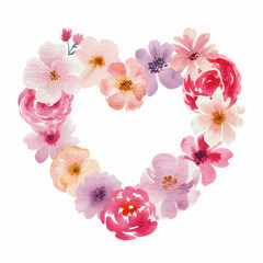 Watercolor drawing of a heart made of flowers
