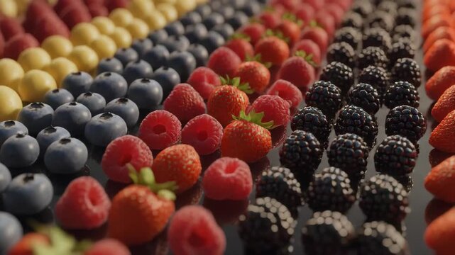 Assorted Berry Rows of Blueberries Raspberries Strawberries