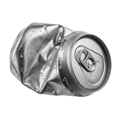 A single crushed aluminum can, transparent background