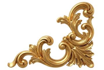 Elegant golden baroque ornament, transparent background