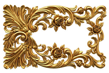 A luxurious golden decorative frame with intricate floral and scrollwork details, transparent background