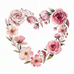 Watercolor drawing of a heart made of flowers