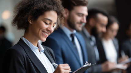 Confident faceless woman taking notes during business meeting at office professional documentation  corporate collaboration workplace productivity business