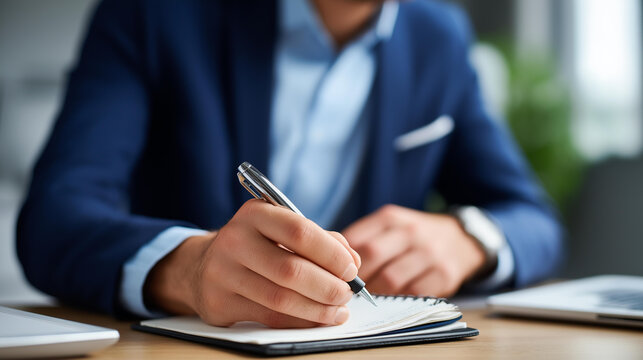 Faceless male hand taking notes on notepad handwriting creative writing  inscription recording signs symbols professional documentation business planning - Powered by Adobe