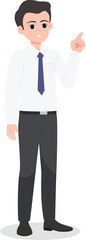 Professional Businessman Cartoon Character Flat Design Vector. Young Office Worker Pointing Finger Business Concept.Male Corporate Employee Character Isolated on White Background