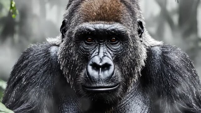 Majestic Silverback Gorilla in Lush Jungle Environment.