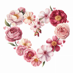 Watercolor drawing of a heart made of flowers