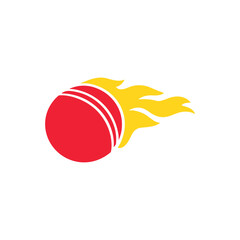 Cricket ball on fire icon logo flat vector design