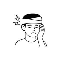 Injured man with head bandage icon logo flat vector design