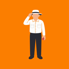 Cricket umpire standing with ball on hand icon logo flat vector design