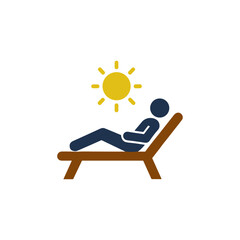 Sunbathing, Relaxing under sun on beach icon logo flat vector design