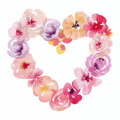 Watercolor drawing of a heart made of flowers