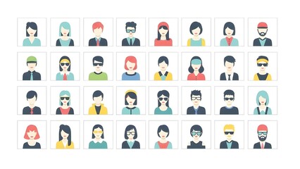 Large Collection of Flat Diverse Avatar Icons Set Representing People Characters for Profiles and UI