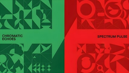 Abstract Geometric Pattern Background in Green and Red with Chromatic Echoes and Spectrum Pulse Text