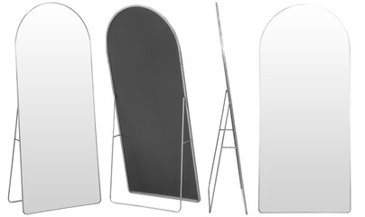 Real full length standing mirror photographed in studio and isolated on transparent background
