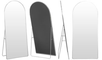 Real full length standing mirror photographed in studio and isolated on transparent background