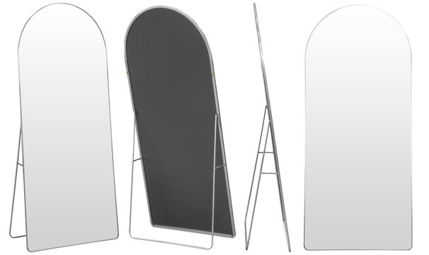 Real full length standing mirror photographed in studio and isolated on transparent background