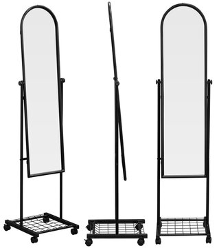 Real full length standing mirror photographed in studio and isolated on transparent background