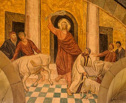 Jesus Driving out the Money Changers, painting in Viborg Cathedral, Denmark, December 5, 2025