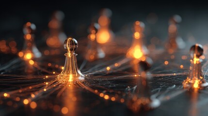 Digital Transformation Concept with Glowing Pawns and Lighted Threads