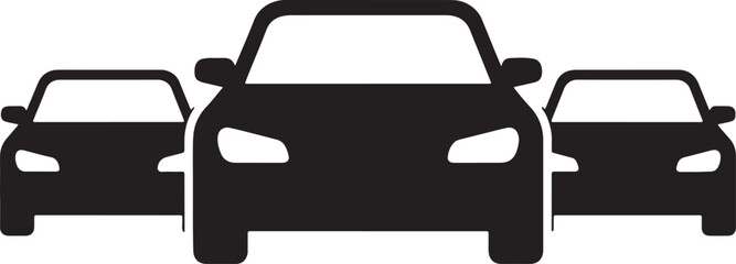 Obraz premium Three Black Cars Parked Side by Side in a Row also transparent background three cars parked cars