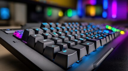 Obraz premium Mechanical RGB Gaming Keyboard with Blue and Purple Backlight