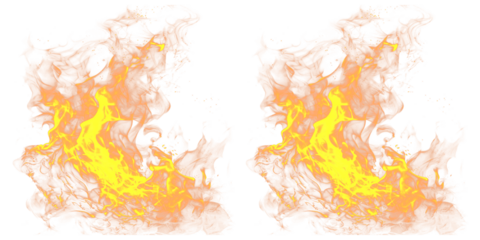 A vibrant and dramatic illustration of two fire flames on a transparent background