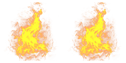 Two vibrant flames burning brightly on transparent background