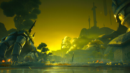 fantasy landscape with trees and ruins wasteland scenery 1 © Nhoir