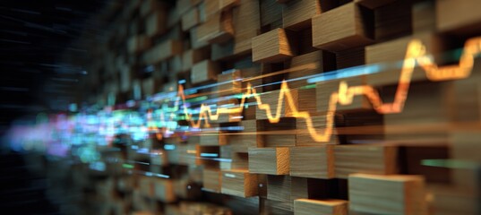 Dynamic Financial Data Visualization with Wooden Blocks and Light Streaks