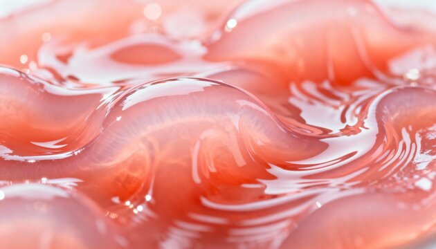 Pink jelly texture background. Macro close up of viscous glossy gel or slime surface. Abstract liquid cosmetic cream pattern