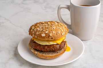 bagel breakfast sanswich with coffee