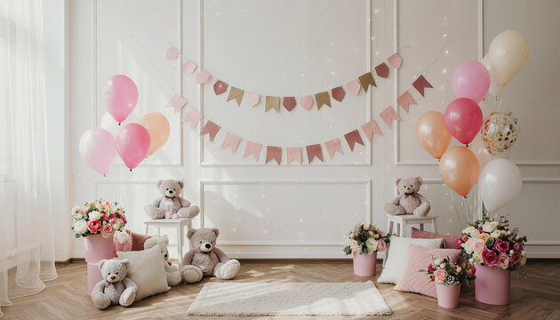 Professional photoshoot of a baby girl celebration, pastel pink