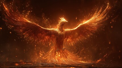 Majestic Fiery Phoenix Rising in Glowing Flames Fantasy Art