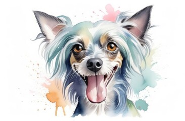 Chinese Crested watercolor painting on white background