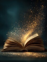 Magical Open Book With Glowing Dust and Mystic Light