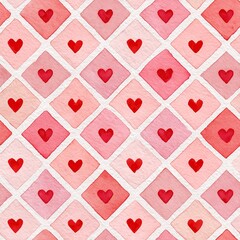 Seamless Watercolor Red Heart Pattern for Valentine's Day